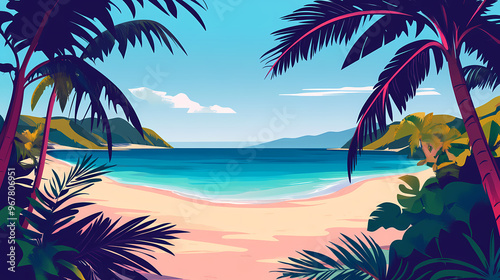Tropical beach in summer vacation graphic, fun happy and party design . sublime image . Summer Beach. Illustration