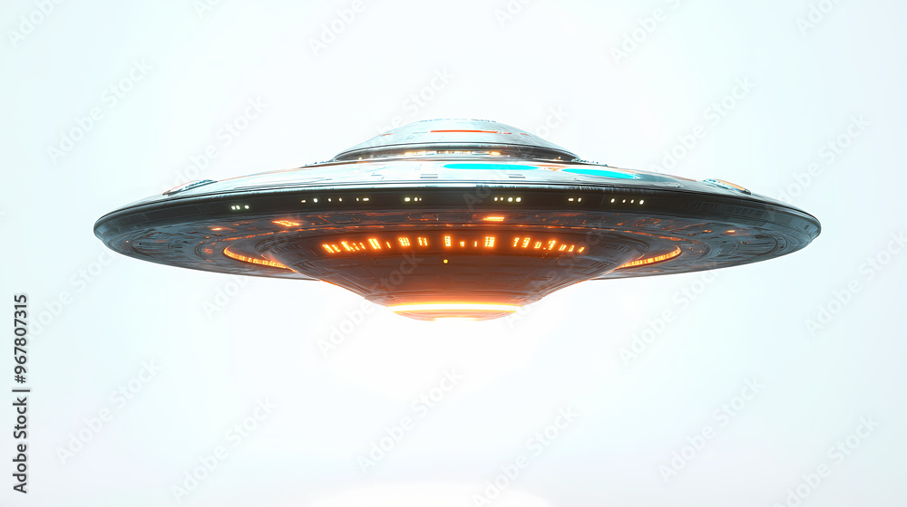 Ufo, alien spaceship with extraterrestrial visitors, flying saucer space rendering isolated on white background). Spaceship. Illustration Ufo, alien spaceship with extraterrestrial visitors, flying saucer space rendering isolated on white background). Spaceship. Illustration