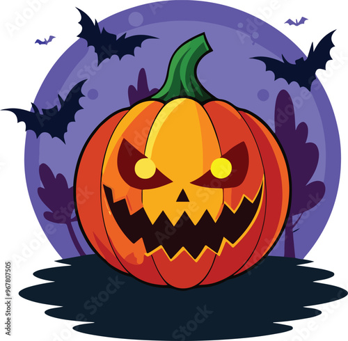 scary Halloween pumpkin face Catton vector illustration