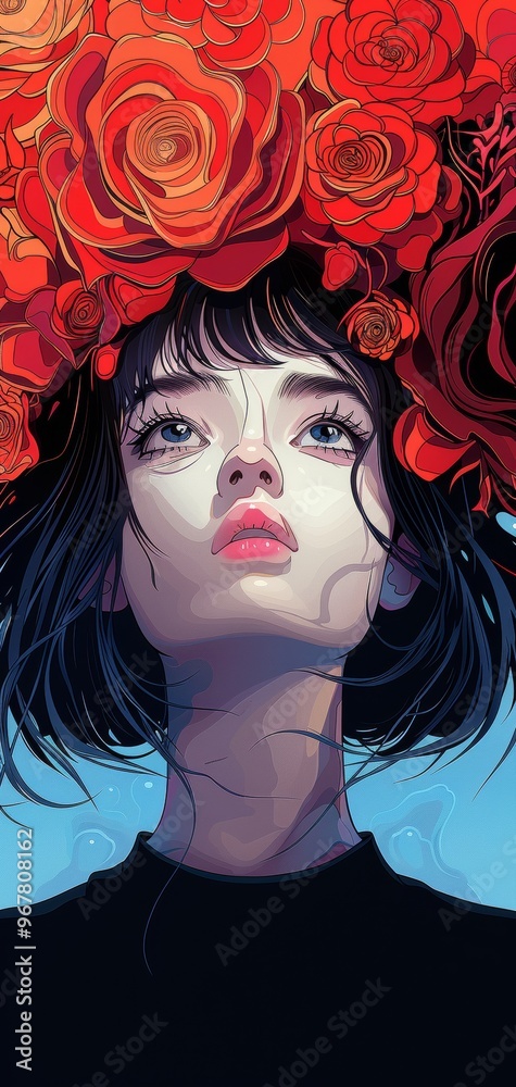 Obraz premium The imaginative and mesmerizing illustrations show the consciousness of the universe. Human profile surrounded by lively, swirling energy, app stack style.