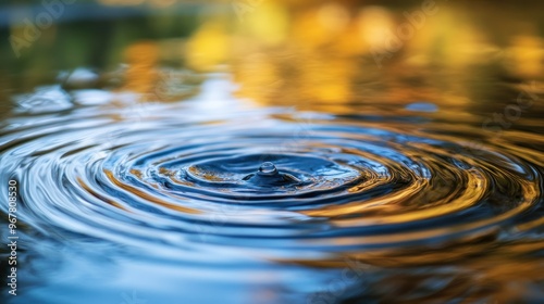 Close-up of water ripples reflecting autumn colors, creating a serene and tranquil scene.