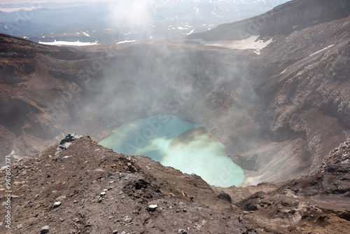 Russia Kamchatka volcano Gorely on a cloudy summer day photo