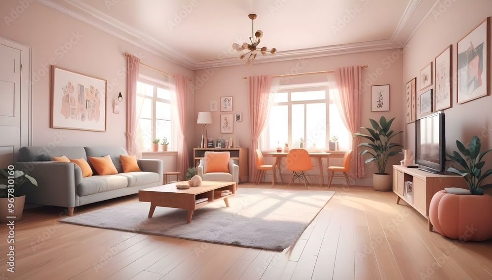 Fototapeta premium Photo interior modern design room 3d illustration;