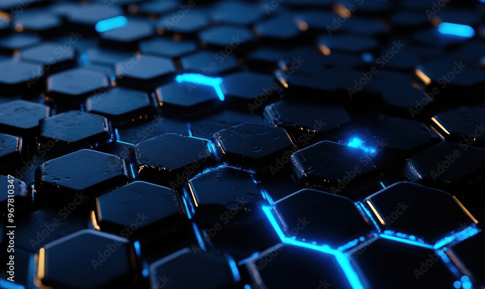 Abstract Hexagonal Pattern with Blue Glowing Lines Abstract Hexagonal Pattern with Blue Glowing Lines