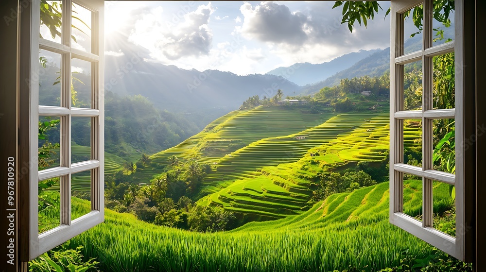 Fototapeta premium Window View of Rice Terraces