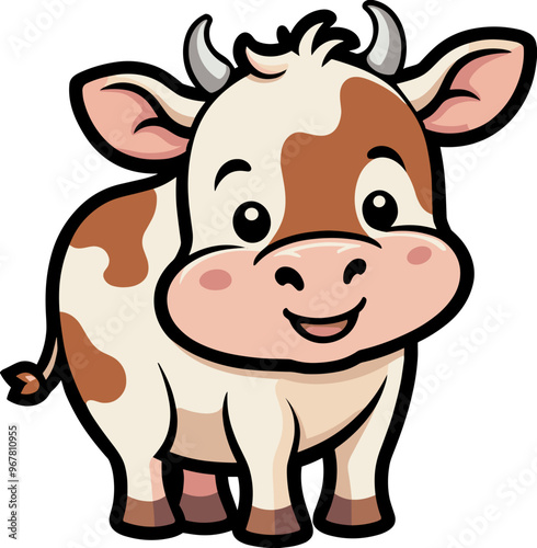 Wallpaper Mural Friendly cow cartoon smiling illustration on transparent background svg for calf, animals, farming, children book, sticker, character, drawing, livestock, countryside, nursery, mascot, agriculture Torontodigital.ca