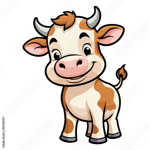 Wallpaper Mural Isolated cute calf cow cartoon illustration, flat design for animal, farming, baby shower, children book, character, drawing, funny, livestock, countryside, comic, mascot, nursery decoration, rural Torontodigital.ca