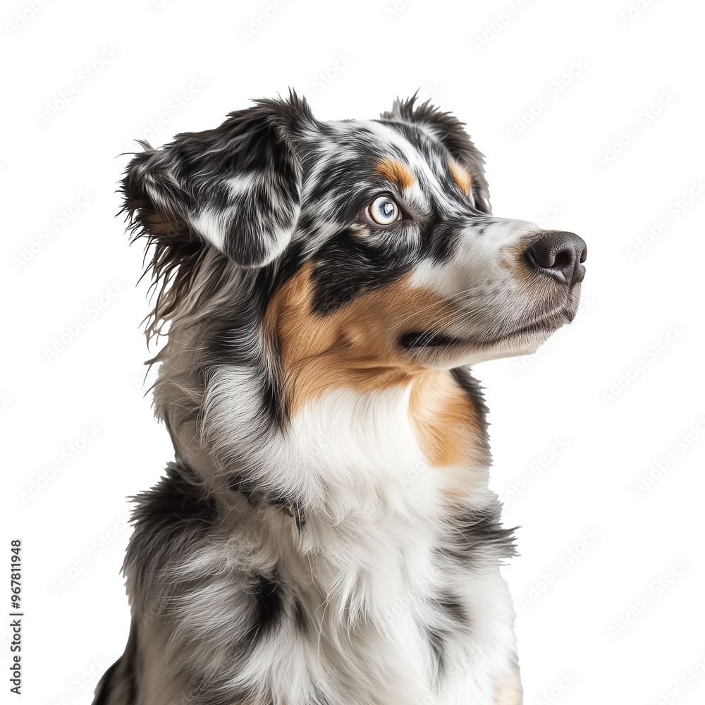 Australian Shepherd Dog  Sitting  isolated on transparent or white background 