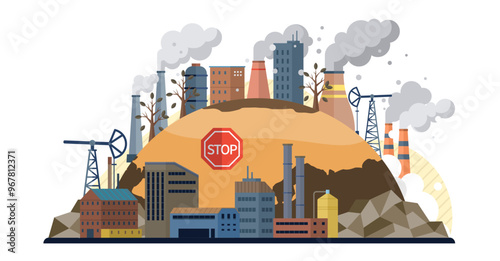 Air pollution vector illustration. The air pollution metaphor is storm brewing on horizon our environmental consciousness The protective cloak our ecosystem weakens as air pollution gains toxic