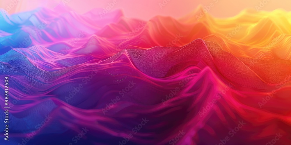 Digital art of colorful peaks and valleys, blurred lines and soft focus, dreamlike quality, surreal sky background Digital art of colorful peaks and valleys, blurred lines and soft focus, dreamlike quality, surreal sky background