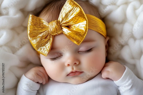 A gold bow tied around the babyâ€™s name in the design, like a gift tag, symbolizing the preciousness of the newborn photo