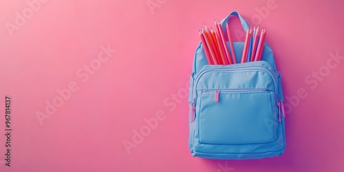 Chic Pastel Backpack with Stationery on Pink Background