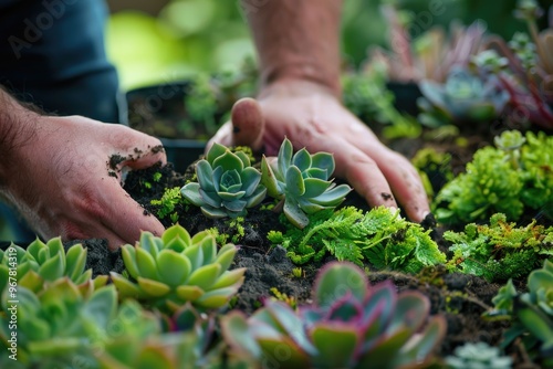 Man planting seeds and tending to vegetation #967814319