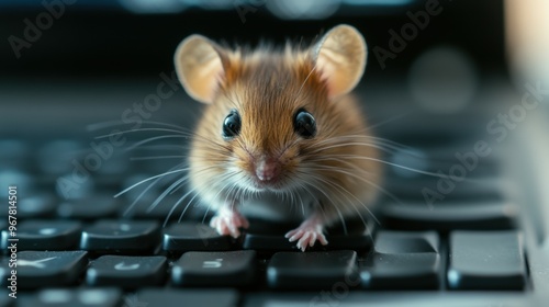A curious office mouse scurrying across the computer keyboard, their tiny form and nimble movements creating a playful, unexpected distraction
