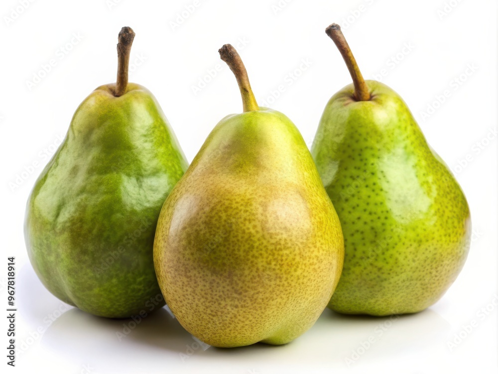 Three fresh green pears on white background Three fresh green pears on white background