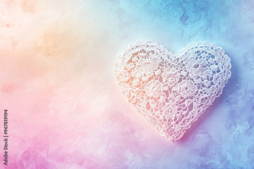 A romantic background with a delicate, white heart created from lace patterns on a soft, pastel gradient backdrop, evoking a timeless and elegant feel. A romantic background with a delicate, white heart created from lace patterns on a soft, pastel gradient backdrop, evoking a timeless and elegant feel.