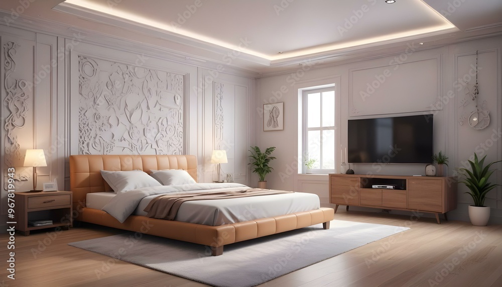 Photo interior modern design room 3d illustration;
