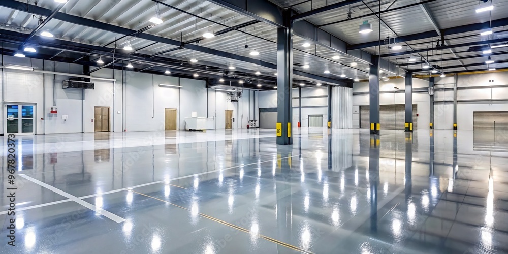 Glossy epoxy floor coating with a seamless, high-shine finish, applied to a modern industrial or commercial space, Glossy epoxy floor coating with a seamless, high-shine finish, applied to a modern industrial or commercial space,