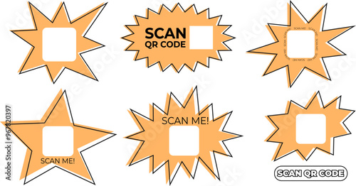 stickers in the form of a multi-pointed star and sunburst with space for a QR code