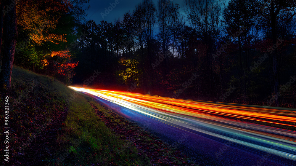 Highway car light trails at night Light trails in the night on a remote road traffic light trails in modern city at night, Generative AI Highway car light trails at night Light trails in the night on a remote road traffic light trails in modern city at night, Generative AI