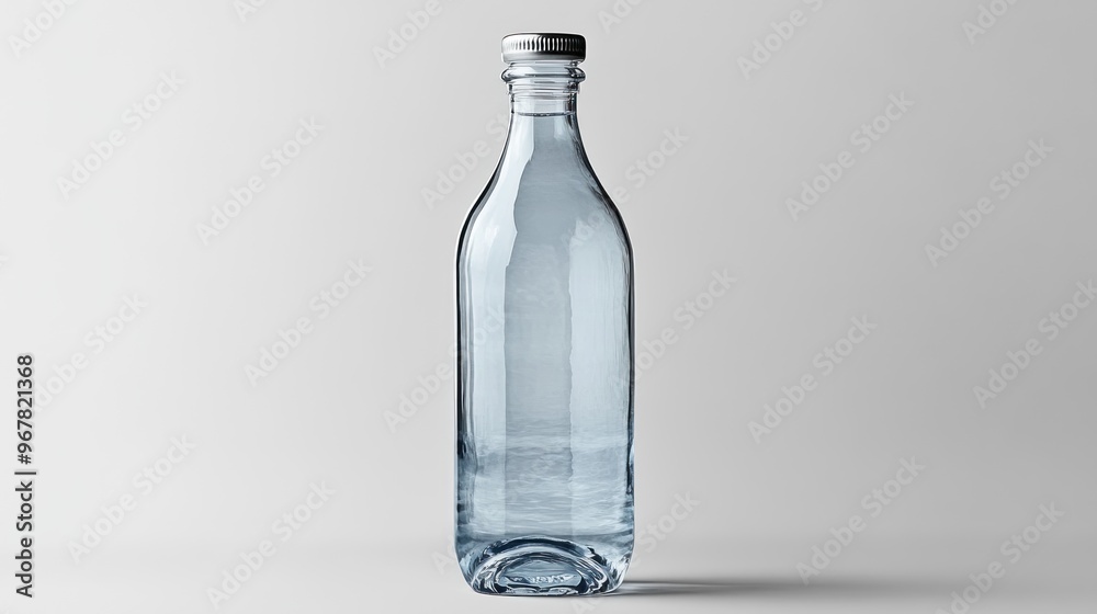 Clear glass bottle filled with water on a neutral background. Clear glass bottle filled with water on a neutral background.