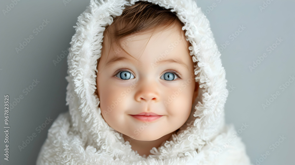 Smiling Baby Infant Wrapped White Furry Blanket Smiling Baby Infant Wrapped White Furry Blanket