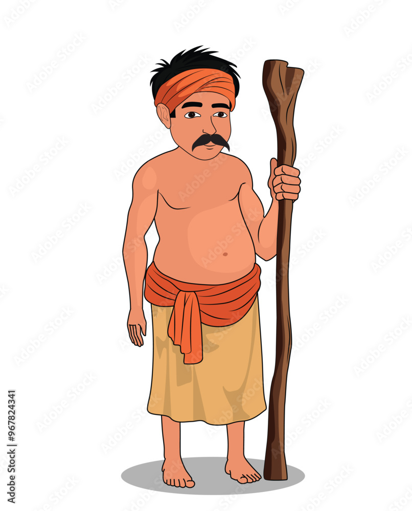 A poor man holding a stick in a hand cartoon character design A poor man holding a stick in a hand cartoon character design