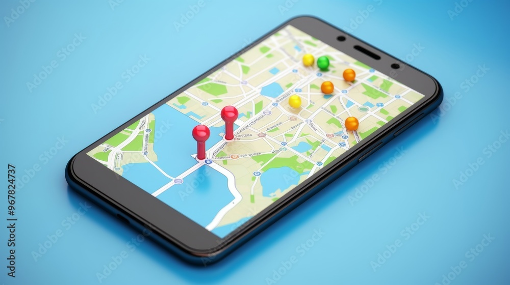 Smartphone with map, 3D Map pins, GPS, navigator pin checking points, 3D World Map icon, technology and application mobile smart phone with mobile, delivery tracking, transportation, generate by AI. Smartphone with map, 3D Map pins, GPS, navigator pin checking points, 3D World Map icon, technology and application mobile smart phone with mobile, delivery tracking, transportation, generate by AI.