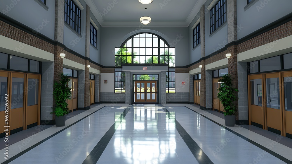 Fototapeta premium Modern School Lobby with Sunbeams