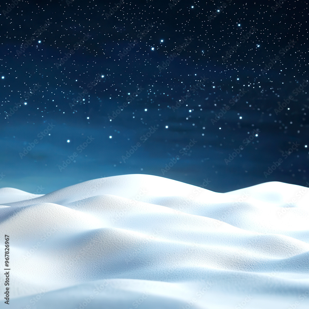 Winter night, with stars twinkling over snowy landscape, 3D illustration, copy space for text,