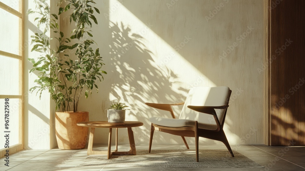 Fototapeta premium Sunlight Streaming Through a Window Illuminates a Cozy Living Room