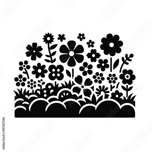 Silhouette of a Flower Garden