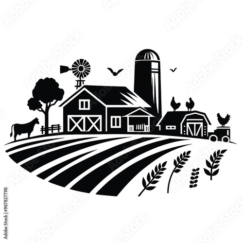  Silhouette of a Farm Scene