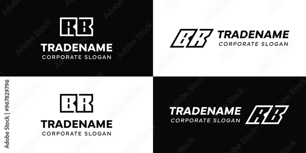 Letters BR and RB Square and Dynamic Logo Set, for business with Initials RB or BR Letters BR and RB Square and Dynamic Logo Set, for business with Initials RB or BR