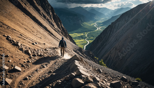 Peak Secrets in Cloudy Summer: The Seeker's Sojourn Engulfed in Landslide photo