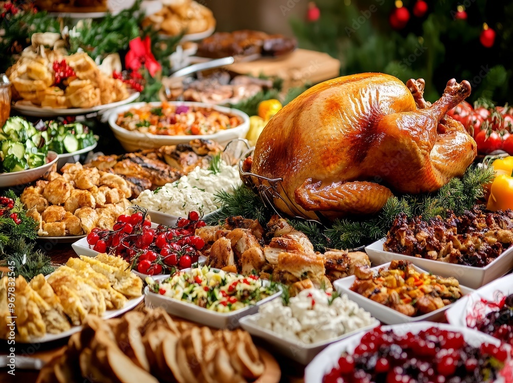 Obraz premium Delicious Thanksgiving Feast with Traditional Turkey and Holiday food item