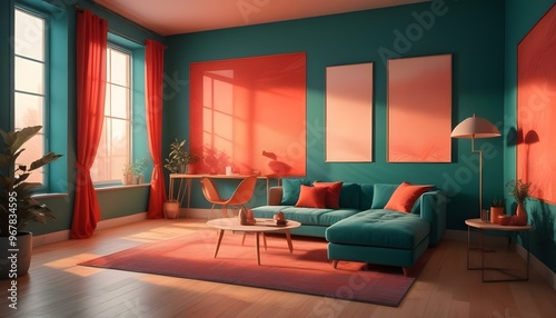Photo interior modern design room 3d illustration;