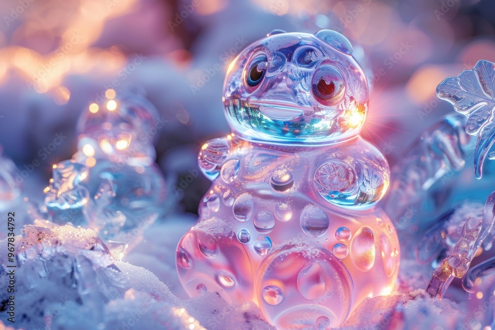 Fototapeta premium Explore a magical winter wonderland where glowing ice sculptures enchant the landscape