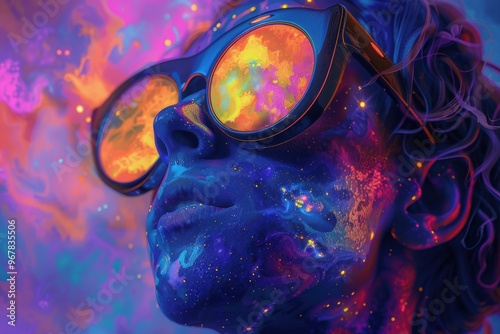 Wallpaper Mural Wanderers journeying through a cosmic realm adorned in vibrant hues at dusk Torontodigital.ca