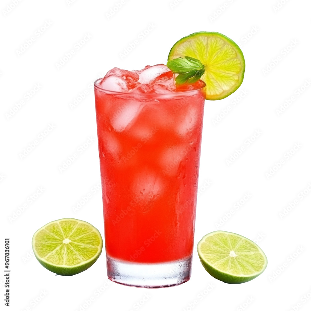 Watermelon cooler with ice and lime slices, isolated on a transparent background, watermelon-based drink png. Watermelon cooler with ice and lime slices, isolated on a transparent background, watermelon-based drink png.