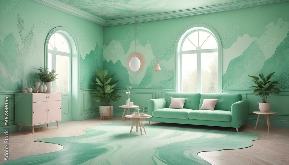 Photo interior modern design room 3d illustration; Photo interior modern design room 3d illustration;