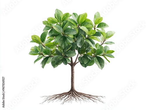 A vibrant tree with lush green leaves and strong roots, symbolizing nature, growth, and stability on a clean white background.