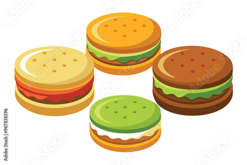 Different types of Sandwich cookie set vector illustration on white background.