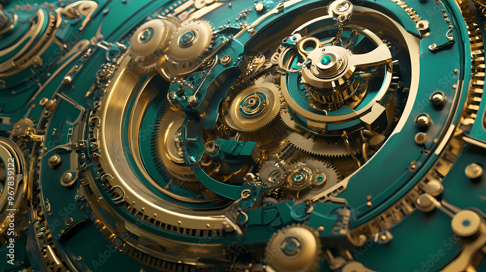 Clock background, generative, ai, machine, mechanical, green,, gold. Mechanical Clock. Illustration Clock background, generative, ai, machine, mechanical, green,, gold. Mechanical Clock. Illustration