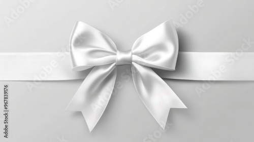 elegant white satin ribbon bow with realistic shadows on pristine background