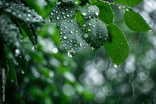 Large rainwater drops, captures the beauty of nature, with copy space