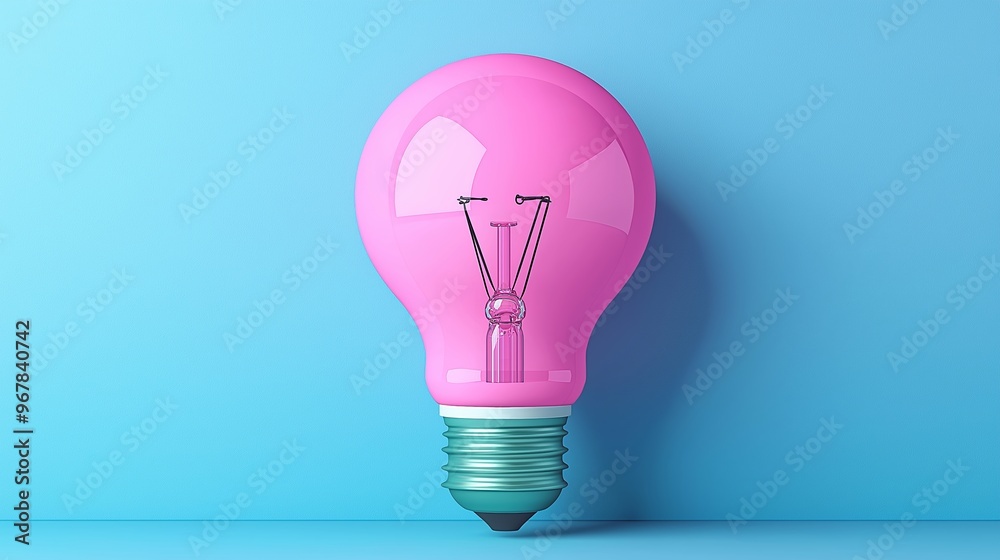 A pink light bulb with a globe inside, symbolizing sustainable energy and eco-friendly practices against a blue background