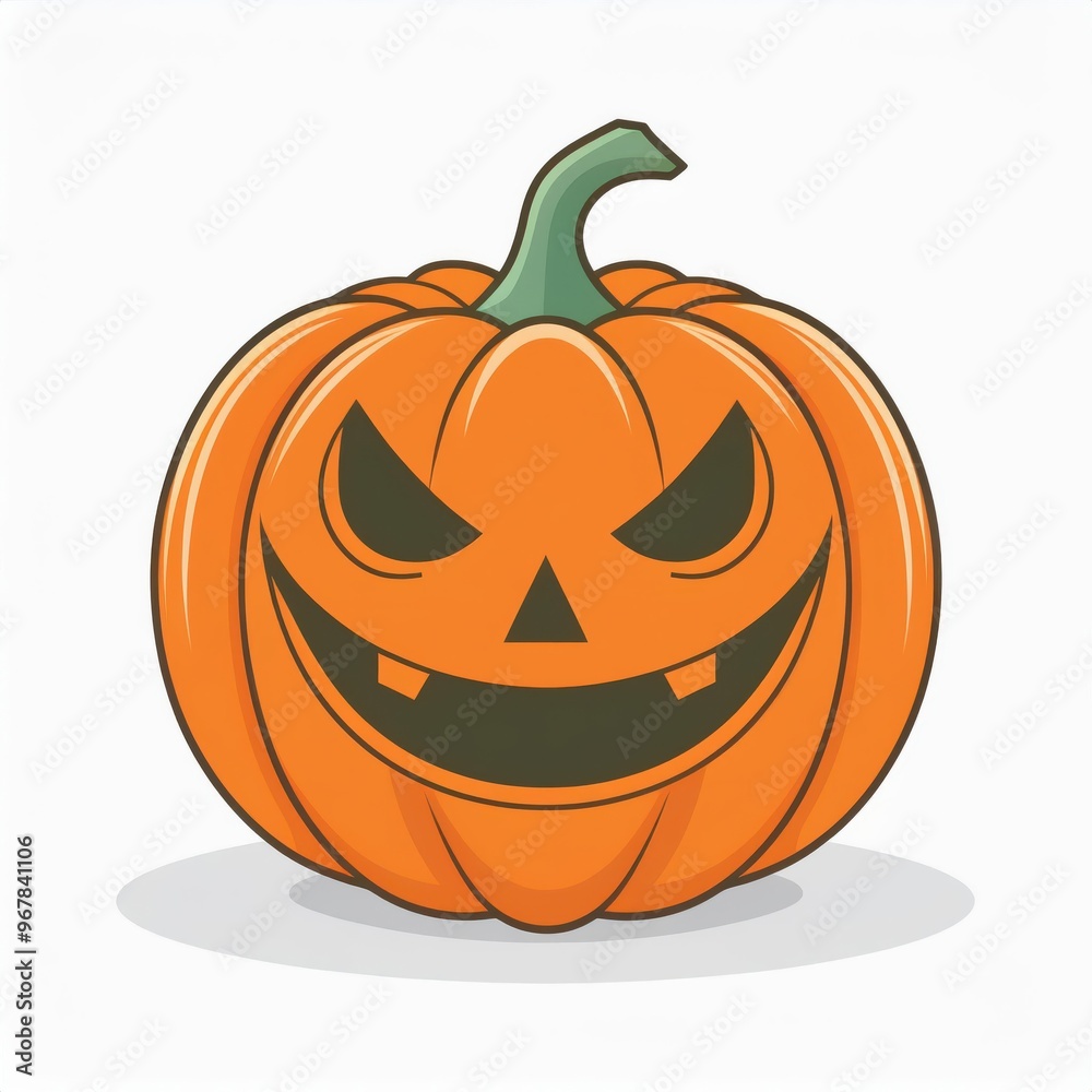 Cartoon Halloween Pumpkin with Menacing Grin and Sharp Eyes, Classic Jack-O'-Lantern Illustration on White Background, Symbolizing Spooky Festivities and Trick or Treat Fun. Vector Logo