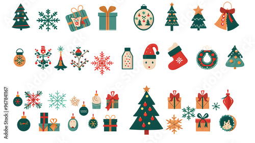 Christmas, New Year big icon set. Flat style collection. Vector illustration