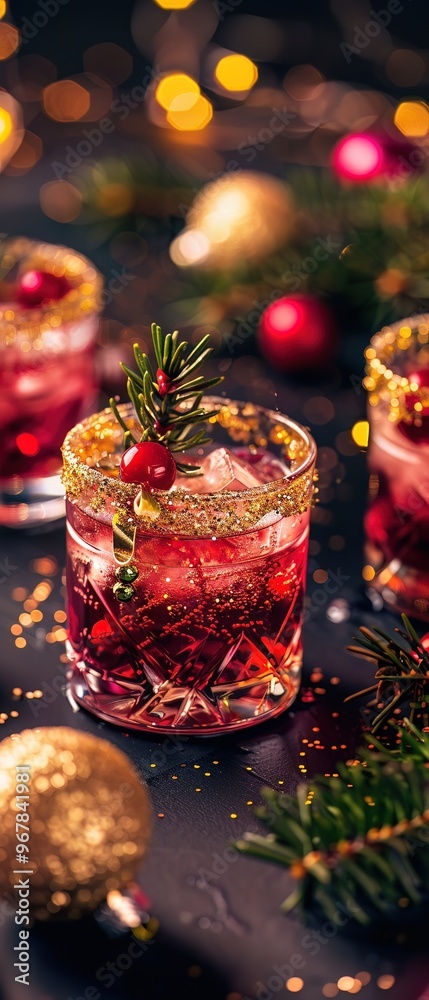 Macro shot of a festive cocktail with a New Years decoration, showcasing the creativity and celebration, ideal for party drinks Macro shot of a festive cocktail with a New Years decoration, showcasing the creativity and celebration, ideal for party drinks